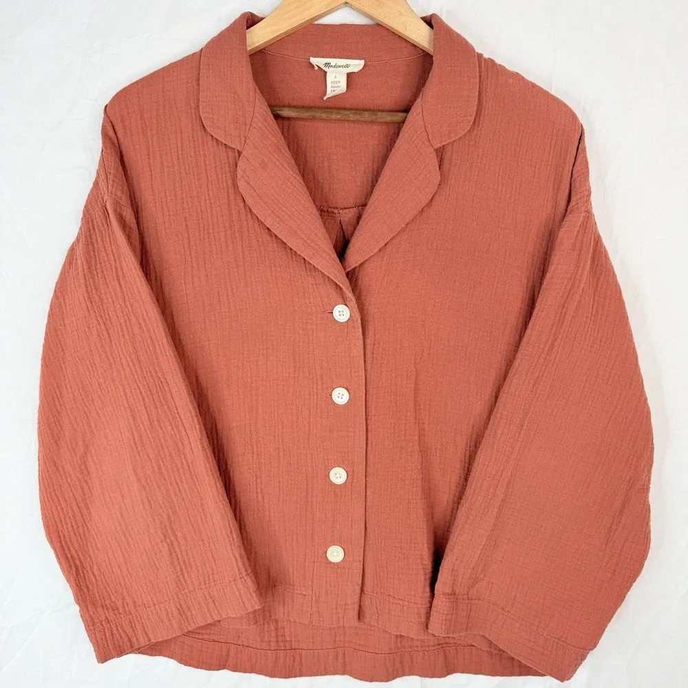 Madewell Women's Double Cotton Gauze‎ Oversized Pajama Shirt SZ-Large) cinnamon